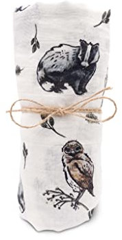 hutch&putch Mulltuch Bio Baumwolle 120x120cm - 100% Bio-Baumwolle - Spucktuch - Pucktuch - Kuscheltuch - Wickeltuch - Baby - Neugeborene - Geschenk zur Geburt (Waldtiere)