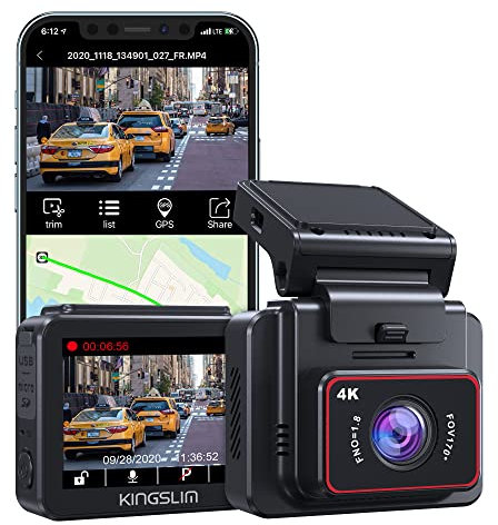 KINGSLIM D5 Dashcam 4K Dashcam Auto Vorne Hinten - WiFi GPS Dashcam Auto, 170° Weitwinkel, G-Sensor, Parkmodus, Nachtsicht, Loop-Aufnahme