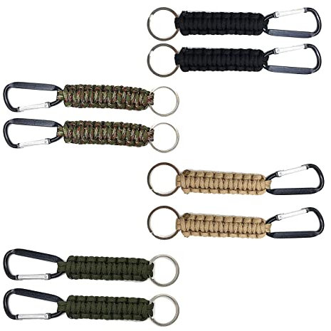 PXRLMYF 8Pcs Paracord Keychain,Paracord Keyring with Carabiner Clips,Braided Lanyard Ring Hook for Outdoor Survival Camping Hiking
