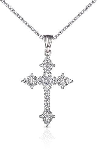 namana 925 Sterling Silber Kreuz mit Halskette für Damen und Mädchen, Silber Kreuz und Kette für Frauen, Sterling Silber Kreuz Anhänger und Halskette mit Zirkonia Steinen