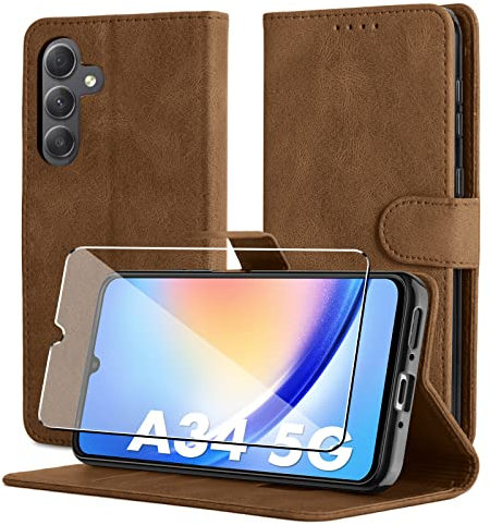 Byvuwiay Cover per Samsung Galaxy A34 5G, Slot per Schede, Chiusura Magnetica, Premium PU Pelle Portafoglio Custodia per Samsung Galaxy A34 5G-marrone