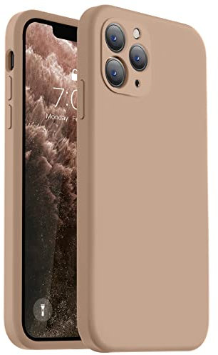 Vooii Compatible with iPhone 11 Pro Max Case, Upgraded Liquid Silicone with [Flat Edges] [Camera Protection] [Soft Anti-Scratch Microfiber Lining] Phone Case for iPhone 11 Pro Max - Light Brown
