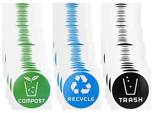 Xnferty Trash Sticke, Runder Recycling-Müll-Kompost-Aufkleber für Mülleimer, Müllcontainer, Papierkörbe, 60 Stück