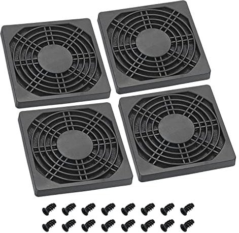 PATIKIL 92mm Cooling Fan Filter with Screw, 4 Pack ABS Ventilator Grill Protector Guard for Fan Protective Cover DIY, Black
