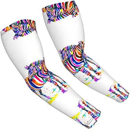 FJAUOQ Regenbogen-Zebra-Armstulpen für Damen und Herren, UV-Armstulpen zum Bedecken der Arme, 1 Paar