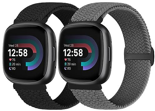 Vodtian Geflochtenes Armband Kompatibel mit Fitbit Versa 4/Versa 3/Sense 2/Sense Armband für Damen Herren, Elastisch Verstellbar Nylon Solo Loop Uhrenarmband für Fitbit Versa 4/Versa 3/Sense 2/Sense