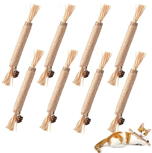 Fanshiontide Katzenminze Stick,8 Stück Kausticks für Katzen Katzenminze Sticks Katzensticks Zur Zahnreinigung Matatabi Sticks für Katzen,für Katzenpflege-Kauspielzeug Cat Chewing Toy