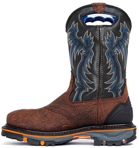 DJFOG Stivali da Cowboy Western in Pelle con Punta Quadrata da Uomo Stivali da Lavoro Casual a metà Polpaccio Stivali Country Ricamati in Pelle Stivali Country Tradizionali Tradizionali,Marrone,44 EU