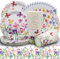 Service de Table de fête - Assiettes en carton - Nappe Avec fleurs - Gobelets en Carton - Serviettes de Table pour Anniversaire, Fête Prénatale, Mariage - Vaisselle de Fête pour 20 Invités