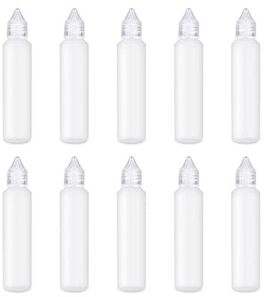 OTCRAFT10 Pack 30 ML Empty Fine Tip Applicator Bottles; Plastic Squeeze Bottle for Glue Paint Ink; Clear Liquid Dispenser Small Gluing Projects, Paper Quilling DIY Craft, Acrylic Paintin