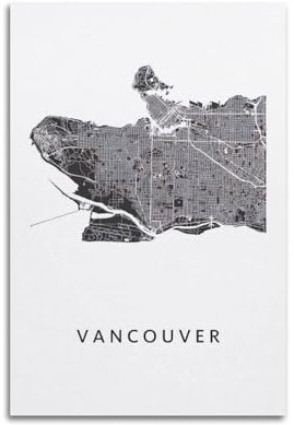 ZSZWHJ Poster im Vintage-Stil, Schwarz-Weiß-Karte, Poster, Motiv: Kanada, Britisch-Kolumbien, Vancouver, dekoratives Gemälde, Leinwand, Wandposter und Kunstdruck, moderne