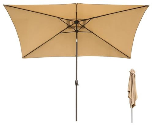 Ombrellone da GiardinoRettangolare 200×300cm, Ombrellone da Balcone con Inclinazione e Manovella, Ombrellone da Tavolo per Terrazza, Prato, Giardino, Piscina, Esterni