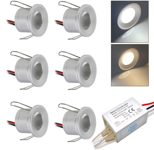 kpslucerna Kleine LED-Spotlights, 0,5 W, DC 12V, Mini-Einbaustrahler für Decke und Schrank, 6 Stück IP65 Deckenleuchten für Küche, Treppen, Vitrinen, Flur Warmweiß Beleuchtung