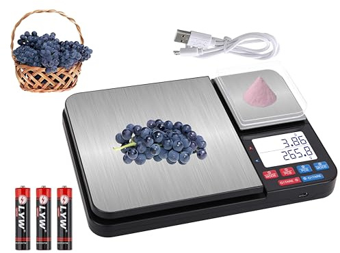 VITSOL Stainless Steel Dual Platform Digital Kitchen and Food Scale, with Two Precision 1g/0.05oz & 0.01g/0.0005oz, Max Capacity 22lb/10kg, Tare Function, Units Conversions, LCD with Backlit
