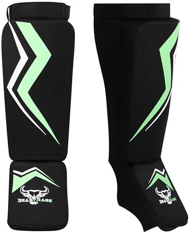 BEAST RAGE Schienbeinschoner für Kickboxen, Spannschutzpolster für Muay Thai MMA Training, Kampfsportboxen, elastisch gepolsterter Bein-/Fußschutz für Karate BJJ Taekwondo-Ausrüstung GRÜN, L XL