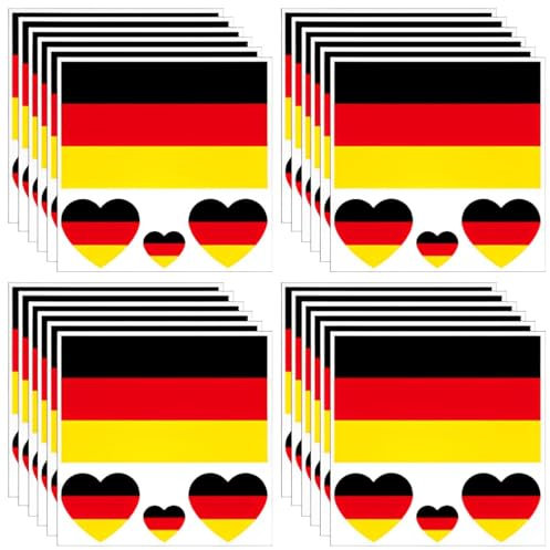 GLPRKOW 24 Blätter Deutschland Flagge Tattoos Aufkleber für EM Deko, Deutsche Dekoration Temporäre Tattowierung Set Wasserdichter Gesichts Tattoos Sticker