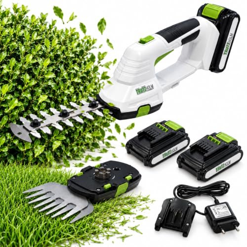 TRUTZHOLM Akku Gras und Strauchschere 2-in-1 inkl. 2X 20V 2.0Ah Akku L-Ionen 10 cm Gras- und 20 cm Strauchklinge