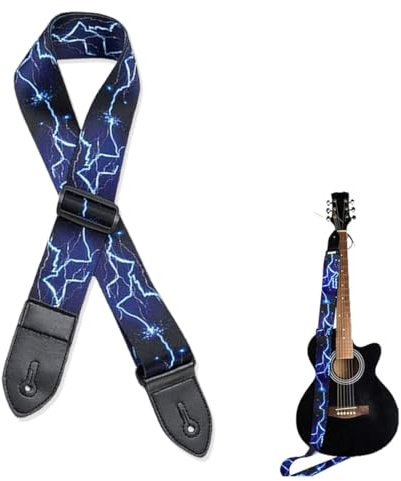 1 Pezzo Tracolla per Chitarra Regolabile, Cinghie per Chitarra con Estremità in Pelle, Serrature della Cinghia, Per Chitarre Acustiche/Elettriche/Bassi (Blu)