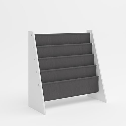 Duffy® 4-Tier Kids Sling Bookcase - Fabric Shelves With Easy Book Access, Perfect For Kids Bedroom Storage (Grey)