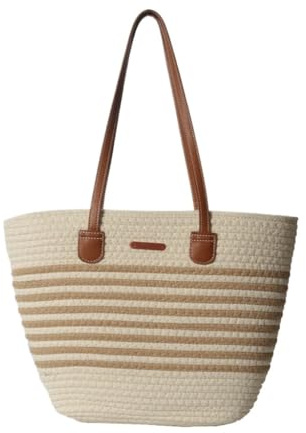 Bolsa de Paja Tote Bolso de paja estilo bohemio bolso tejido con cuerda de algodón bolso de viaje for mujer Bolsa de Paja Tous(Beige)
