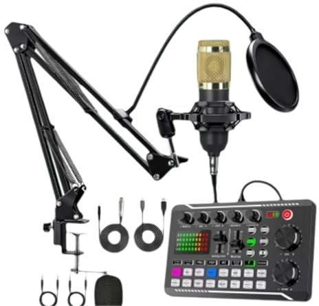 Live Sound Card with Dj Mixer Effects & Voice Changer,F998 Live Sound Card Audio Mixer with Condenser Microphones,Recording Studio Kit Live Sound Card for Singing Broadcast/Live Streaming/Gaming