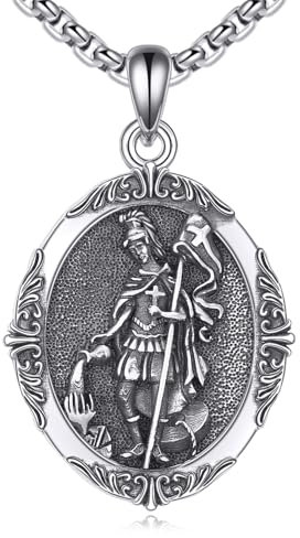 VENACOLY St Florian Feuerwehrmann Halskette 925 Sterling Silber St Florian Medaille Religiöser Beschützer Anhänger St Florian Feuerwehrmann Amulett Schmuck Geschenke für Frauen Männer