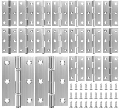 GBACHOOSE 20 Pcs 3 Inch (70mm) Silver Stainless Steel Brushed Chrome Ball Bearing Hinges for Internal External Wooden Doors
