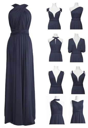 TIRAS Damen Convertible Kleider für Brautjungfern Infinity Kleid Lang Multi-Way Kleid Twist Wrap Kleid, Marineblau, Mittel