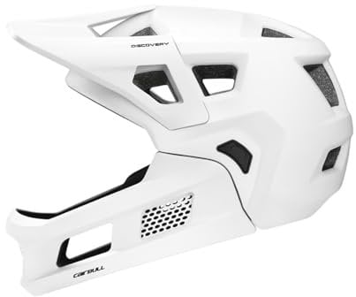 Qianly Erwachsener Mountainbike Fahrradhelm Radhelm mit Abnehmbarem Kinnschutz für Den Vollen Gesichtsschut, Atmungsaktive BMX MTB Helm, Fullface Helm für Damen und Herren, 54-61CM, Weiß