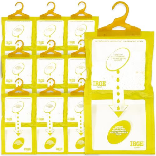 Sicignano | Set 10 Deumidificatori con Appendino 2 in 1 IRGE, Anti-Umidità e Anti-Odore, Capacità 500 ml, Ideale per Armadi e Ambienti Domestici, Fragranza Vaniglia
