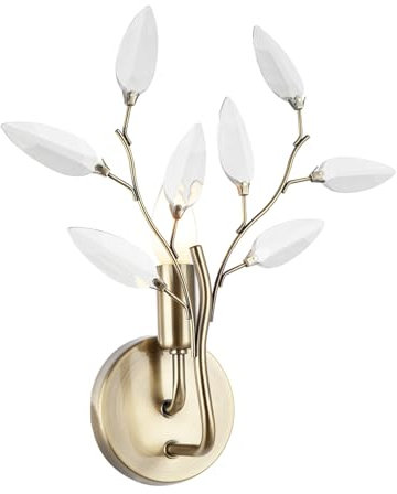 Happy Homewares Modern Designer Tree Birch Antique Brass Plated Wall Light Fixture with Clear Acrylic Leaves | 1 x 7w E14 | 30cm x 36cm x 15cm