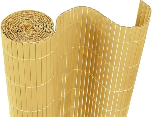 VA-Cerulean PVC Sichtschutzmatte Sichtschutzzaun 90x600CM, Bambus, Outdoor Sichtschutz mit verstärkten Lamellen, Zaunblende Windschutz UV-Beständig für Garten Balkon Fences Terrasse Zubehör