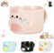 Linda Taza de Gato, Divertidas Tazas Taza de Café 300 ml, Taza de Cerámica Divertida Taza de Regalo de Gatos Tazas, Tazas Apilables, Vasos para Leche, Café, Jugo (Rosa)