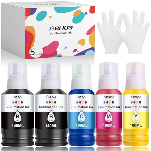 hehua Multipack Sublimationstinte kompatibel für Epson E102 E104 ET-4810 ET-2850 ET-2856 ET-2810 ET-2820 ET-2830 ET-2815 ET-2870 ET-4800 Drucker für Heat Transfer T-Shirts Tassen (5 Pk