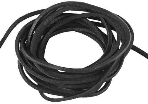 yumcute Lederband Kette, 3mm×3m Lederriemen Meterware Echtes Leder, Schwarz Lederbänder Flach Band Armband Basteln, Lederschnüre für Leder Schuhspitzen, Halskette und Schmuck Herstellung