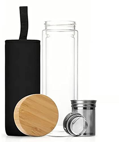 400ml Tea Infuser Bottle Double Wall High Borosilicate Glass Insulated Glass Tea Bottle with Protective Sleeve