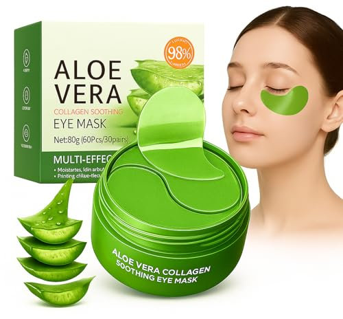 60 Stück Aloe Vera Augenpads mit Kollagen & Hyaluronsäure – Anti-Aging Augenpflaster gegen Augenringe, Falten, Tränensäcke & Schwellungen – Kühlend, Feuchtigkeitsspendend und Straffend