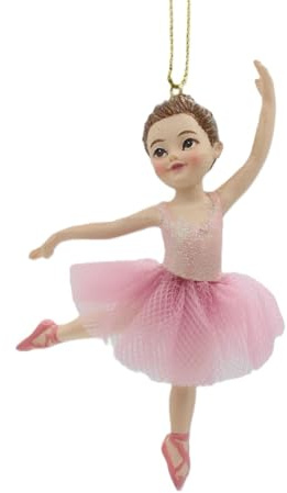 Kurt Adler 5-Inch Brunette Ballerina Ornament – Pink Tutu Resin & Fabric Holiday Ballet Dancer Decoration – E1013