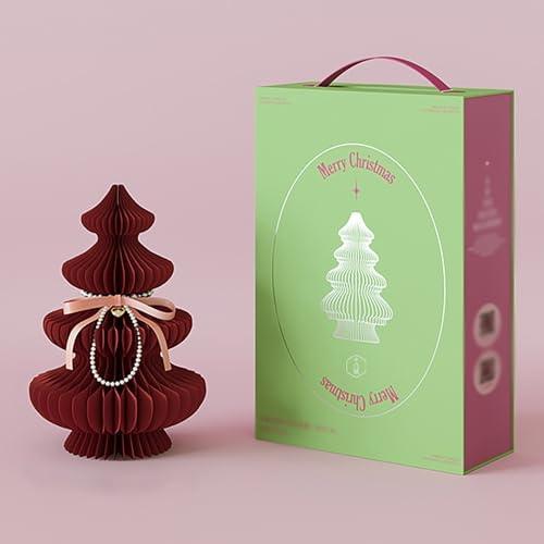 Xtroml Albero di Natale in Carta Pieghevole con Scatola Regalo, Centro Tavola Decorativo per Ufficio o Casa, Albero di Carta per Addobbi Natalizi,Red