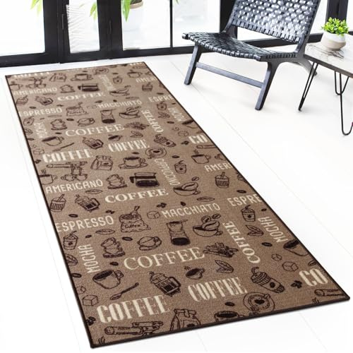 casa pura Teppichläufer mit Muster - maßgefertigter Teppich Läufer für Küche, Flur & Wohnraum - Coffee (80 x 350 cm)