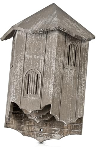 VIREESR Fledermaushaus für Draußen, Schloss 3-Kammer Fledermausbox, 100 Kapazität | Zedernholz Fledermaushaus, Fledermauskästen für draußen für Baum, 3-Kammer-Design, witterungsbeständig, abgenutztes Holz