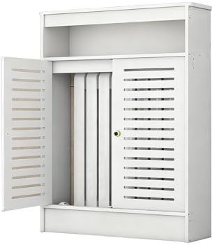 YANGLLYJ White Radiator Cover with Louvered Grill, Heater Cover & Storage Organizer Decorative Shelf with 2 Doors for Living Room & Bathroom(60x20x100cm/24x8x39in)
