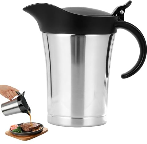 Bqkroa Salsiera termica in acciaio inox da 750 ml: salsiera a doppia parete con coperchio, doppia salsa in acciaio inox, salsa termica da 750 ml, per cucina e occasioni festive, doppia pentola in