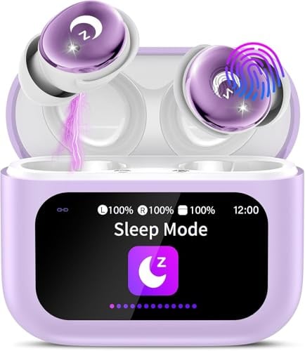 Bluetooth Kopfhörer, Mini 48 Std Schlafkopfhörer Bluetooth 5.4 mit Touchscreen, 2026 Neue in Ear Kopfhörer Kabellos mit ENC Noise Cancelling, IPX7 Ohrhörer Immersiver Deep Bass Earbuds,Lavendelviolett