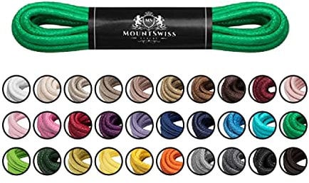 Mount Swiss Luxury Schuhbänder I Wasserabweisende und reißfeste Schnürsenkel rund ø 2-3 mm aus feiner Baumwolle/gewachst Farbe: Green, Länge: 80 cm