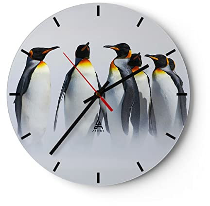 Modern Wanduhr Pinguine Winter Schnee Spaziergang 30x30cm Rund Klein Wand Uhr Glas Analog Zimmeruhren Küche Büro Wohnzimmer Glasuhr Wall Clock Dekoration Design Wanddekoration Küchenuhr C3AR30x30-2893
