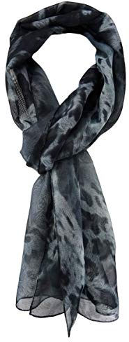 TigerTie Unisex Chiffon Schal in grau anthrazit schwarz Stich Petrol Leoparden Muster - Gr. 160 cm x 36 cm