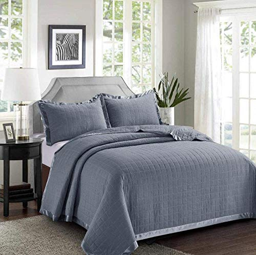 Beautiful Plain colour OSCA Quilted Bedspread/Throw with 2 Pillow Shams (Silver, Super King)