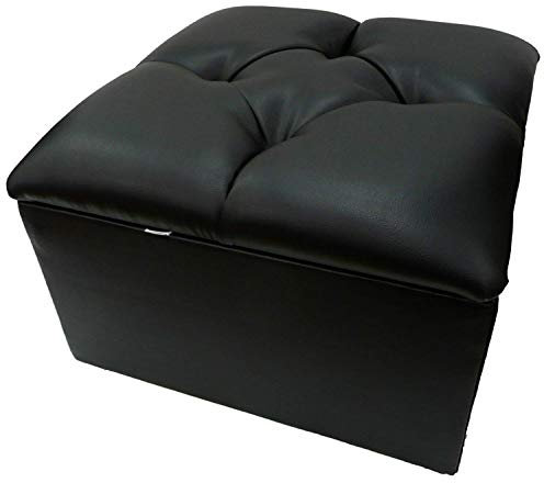 Faux Leather Ottoman/Pouffe/Stool/Storage Box with a Deep Diamante Lid upholstered in 2 Sizes (Medium Size 20 Length, Black)