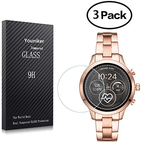 Youniker Lot de 3 films de protection d'écran en verre trempé pour montre connectée Michael Kors Access Runway 2018 9H 0,3 mm anti-rayures sans bulles
